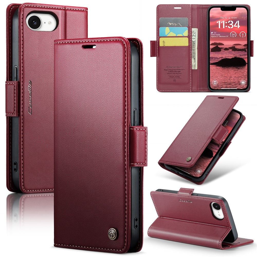 CASEME For iPhone 17e / 16e Leather Case 023 RFID Blocking 3 Card Slot Mobile Cover