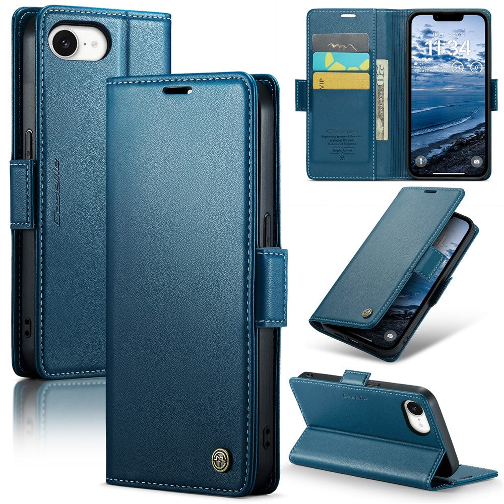 CASEME For iPhone 17e / 16e Leather Case 023 RFID Blocking 3 Card Slot Mobile Cover