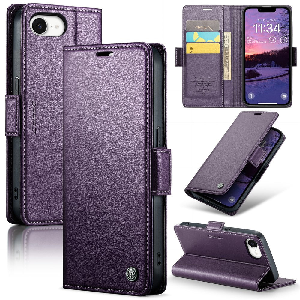 CASEME For iPhone 17e / 16e Leather Case 023 RFID Blocking 3 Card Slot Mobile Cover