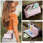 CASEME For iPhone 17e / 16e Leather Case  C36 Zipper Multiple Card Slots Phone Cover with Straps