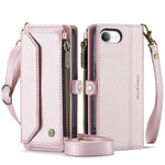 CASEME For iPhone 17e / 16e Leather Case  C36 Zipper Multiple Card Slots Phone Cover with Straps