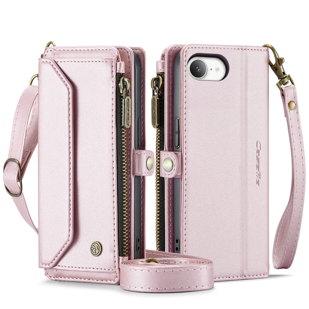 CASEME For iPhone 17e / 16e Leather Case  C36 Zipper Multiple Card Slots Phone Cover with Straps