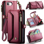 CASEME For iPhone 17e / 16e Leather Case  C36 Zipper Multiple Card Slots Phone Cover with Straps