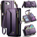 CASEME For iPhone 17e / 16e Leather Case  C36 Zipper Multiple Card Slots Phone Cover with Straps