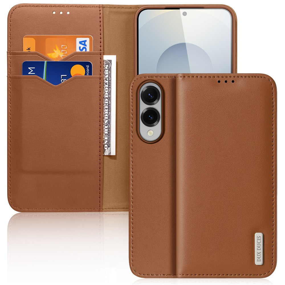 DUX DUCIS For Samsung Galaxy S25 Edge Case Hivo Series Cowhide Leather RFID Blocking Wallet Stand Flip Phone Cover