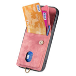 iPhone 17e / 16e Läderskal med Korthållare & Ställ - Rosa