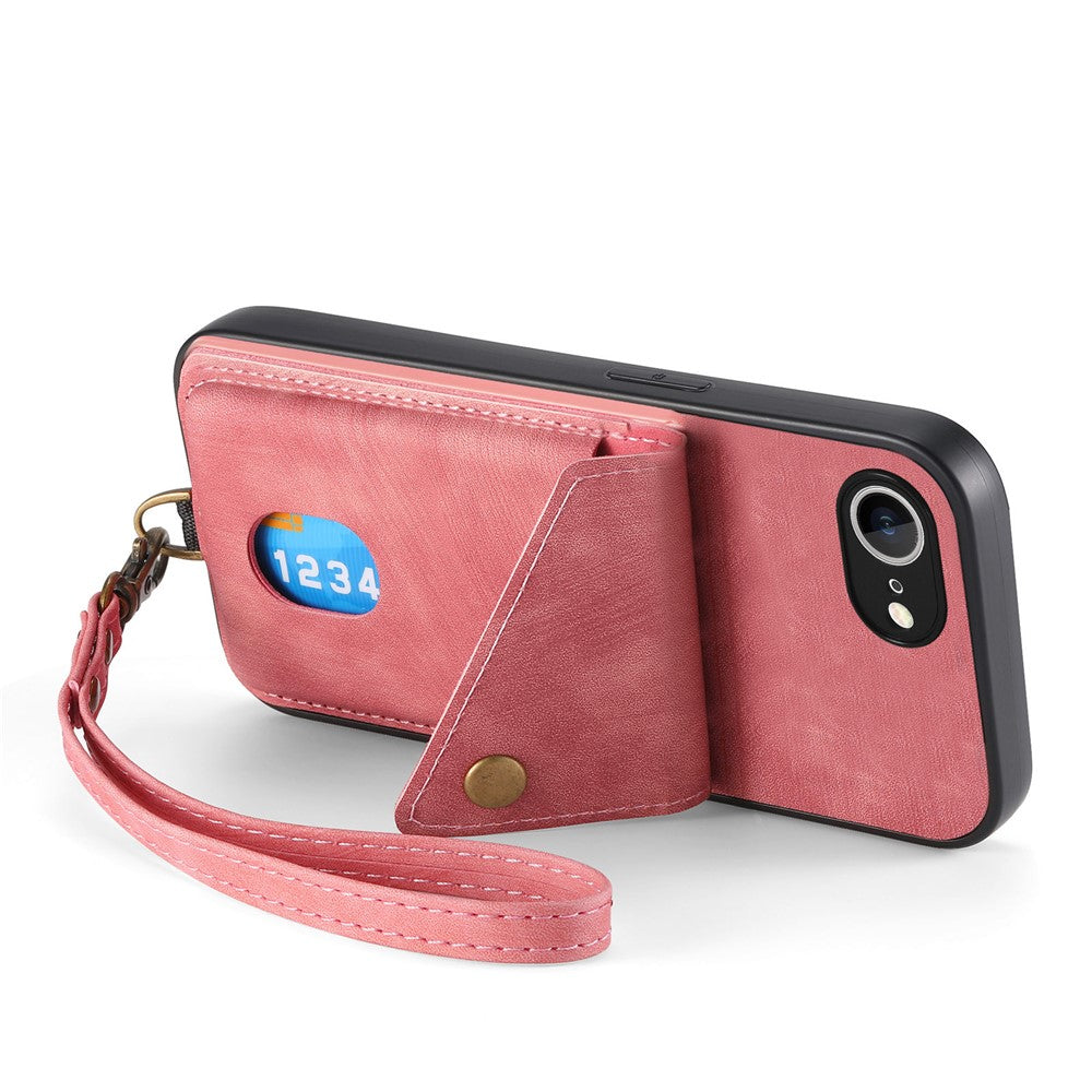 iPhone 17e / 16e Läderskal med Korthållare & Ställ - Rosa