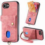 iPhone 17e / 16e Läderskal med Korthållare & Ställ - Rosa