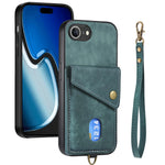 iPhone 17e / 16e Läderskal med Korthållare & Ställ - Grön