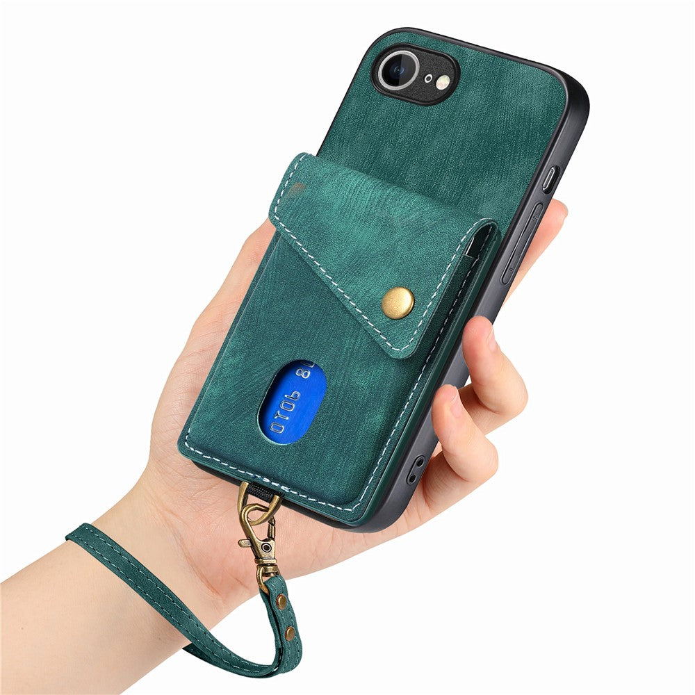 iPhone 17e / 16e Läderskal med Korthållare & Ställ - Grön