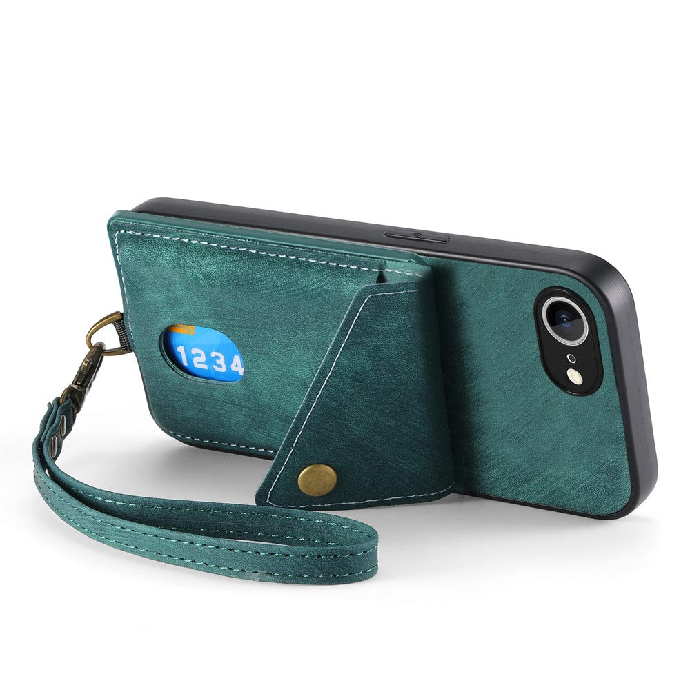 iPhone 17e / 16e Läderskal med Korthållare & Ställ - Grön