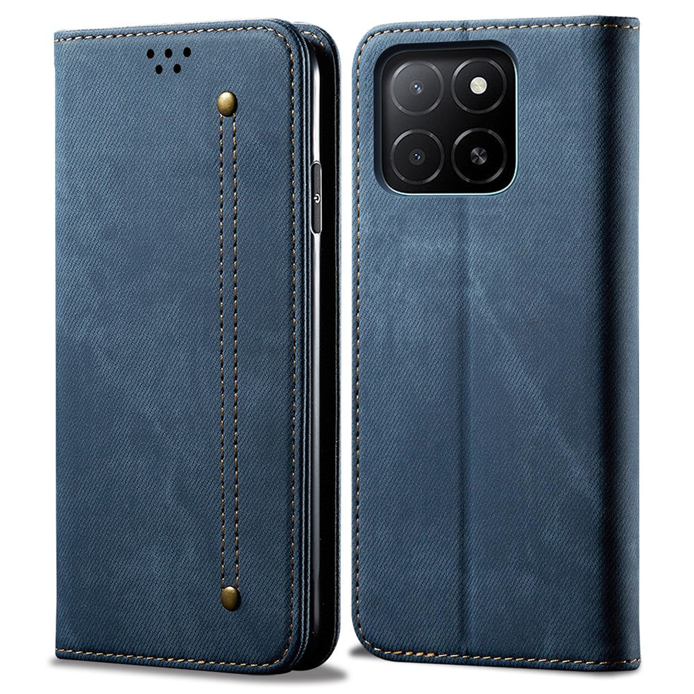 Til Honor X8c 4G Etui, Jeans Stoftekstur Anti-Ridse Læder Stand Telefoncover