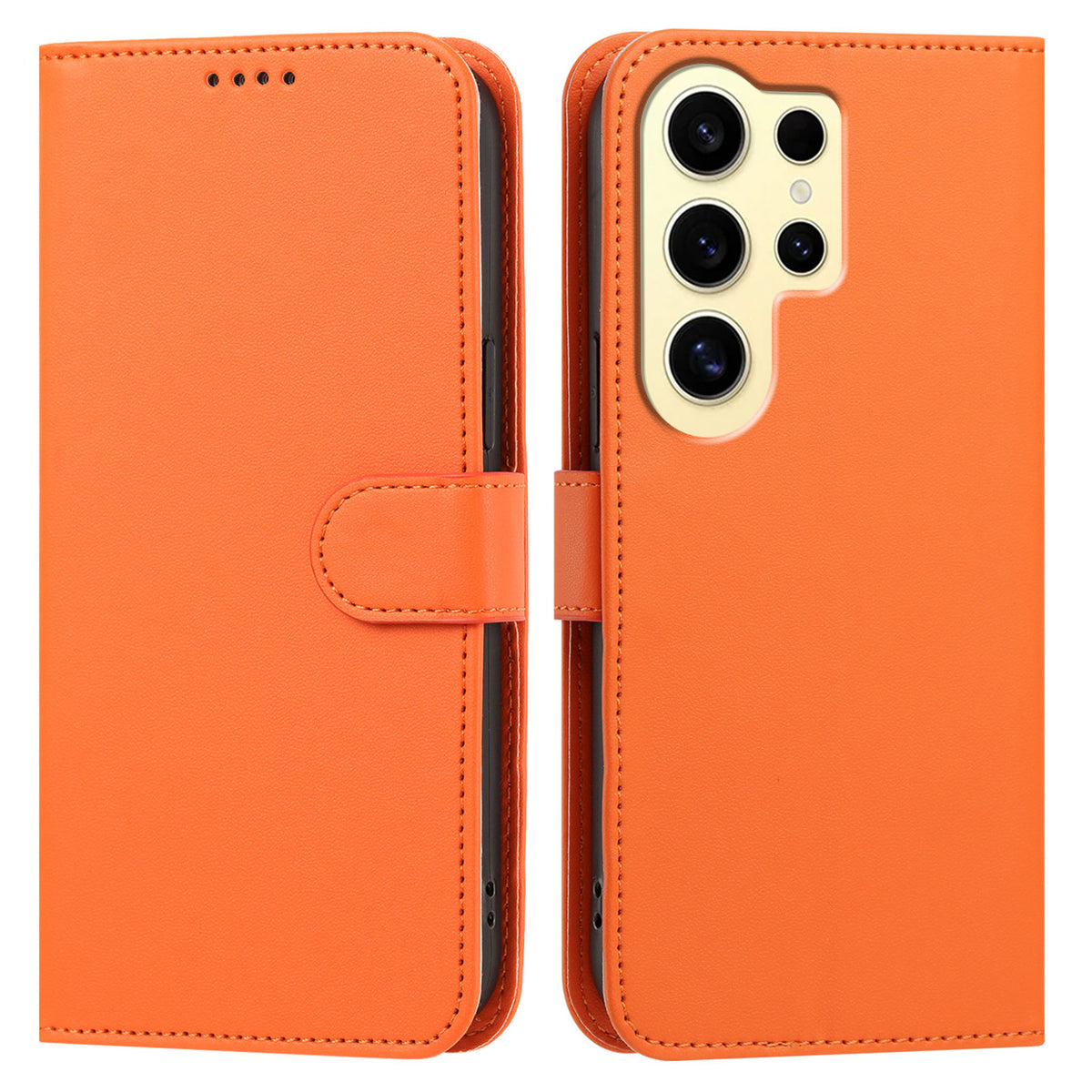 For Samsung Galaxy S24 Ultra Leather Case Wallet Stand Solid Color Anti Drop Phone Cover