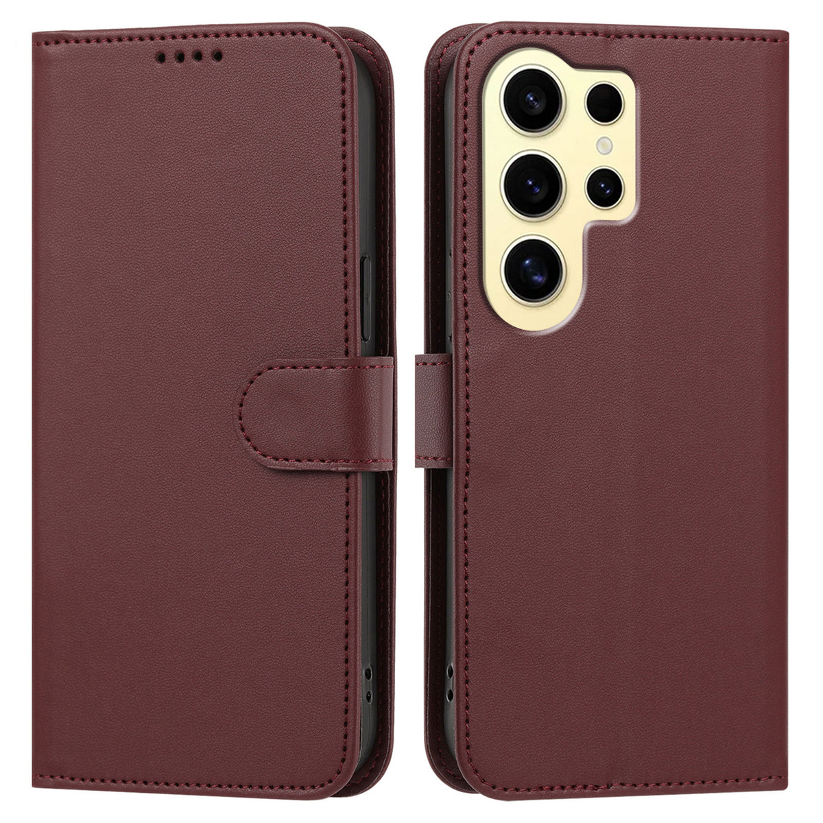 For Samsung Galaxy S24 Ultra Leather Case Wallet Stand Solid Color Anti Drop Phone Cover