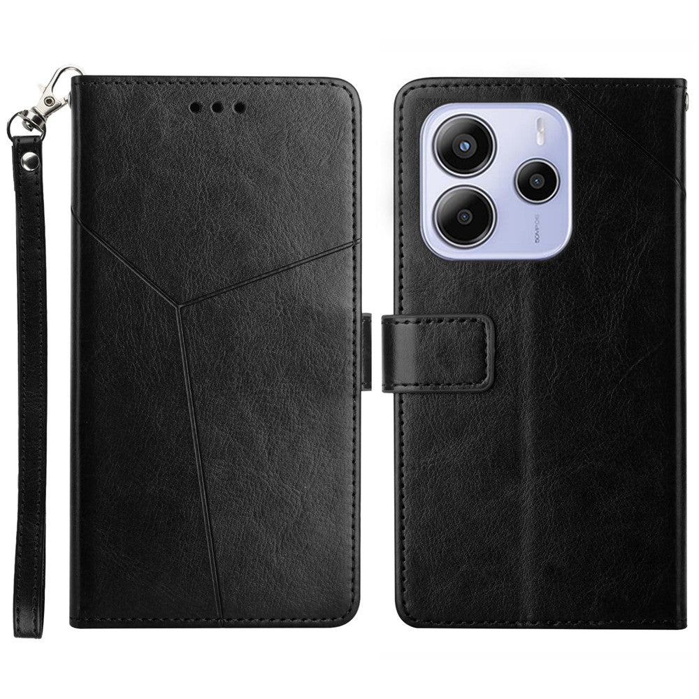 Xiaomi Redmi Note 14 4G (164,84 mm) fodral med handledsrem, Y-formade linjer, läderfodral med tryck