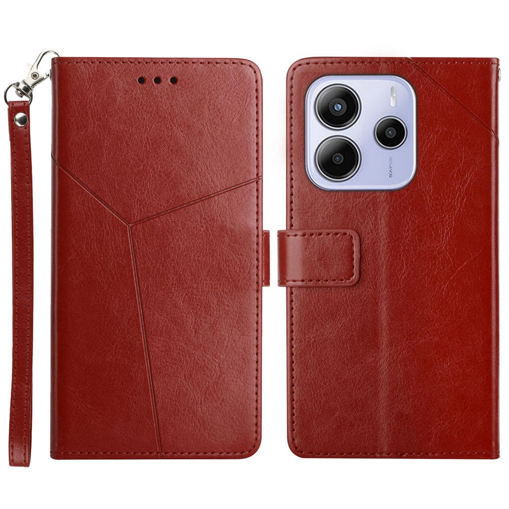 Xiaomi Redmi Note 14 4G (164,84 mm) fodral med handledsrem, Y-formade linjer, läderfodral med tryck