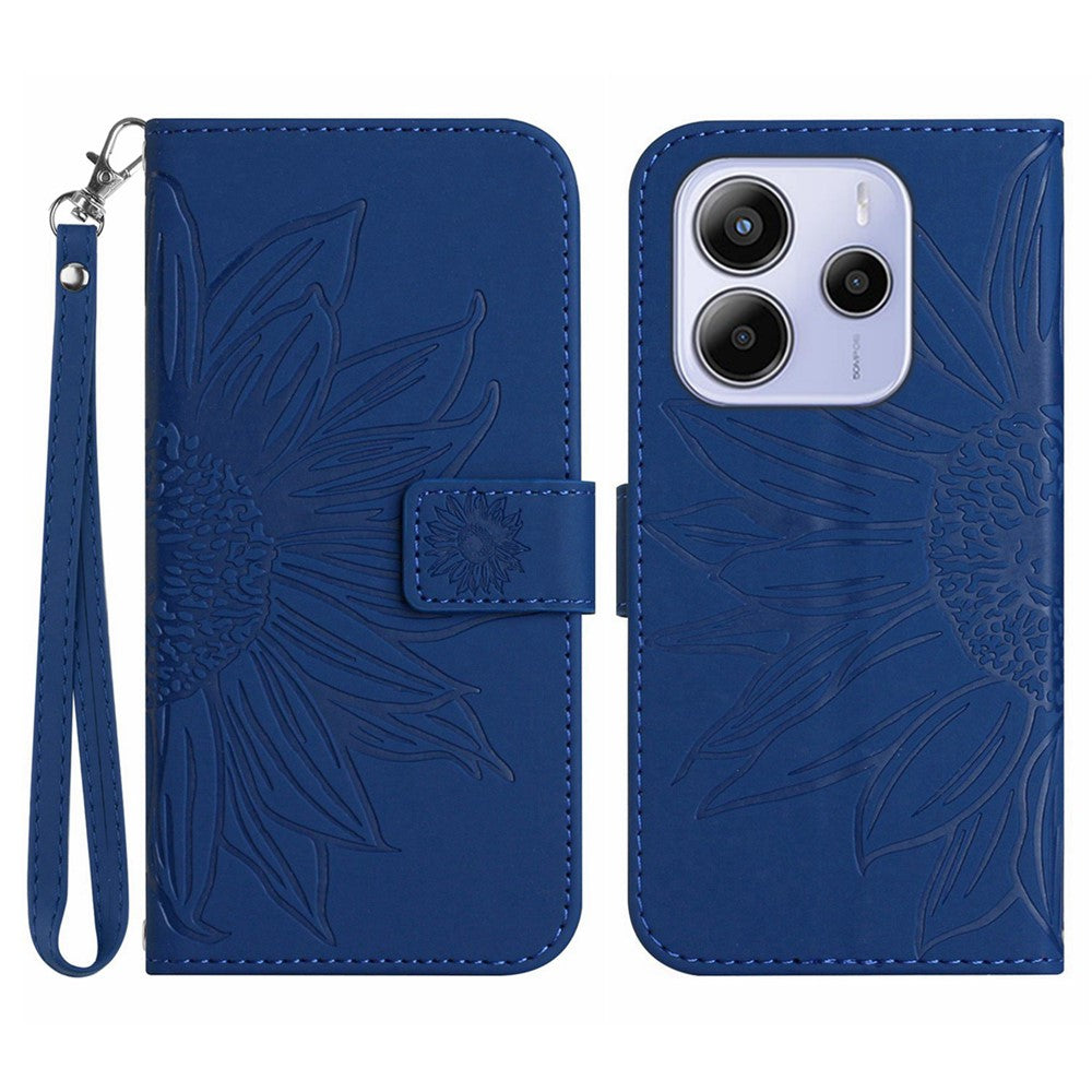 For Xiaomi Redmi Note 14 4G (164.84mm) Case Sunflower Imprint Leather Wallet Phone Cover with Wrist Strap