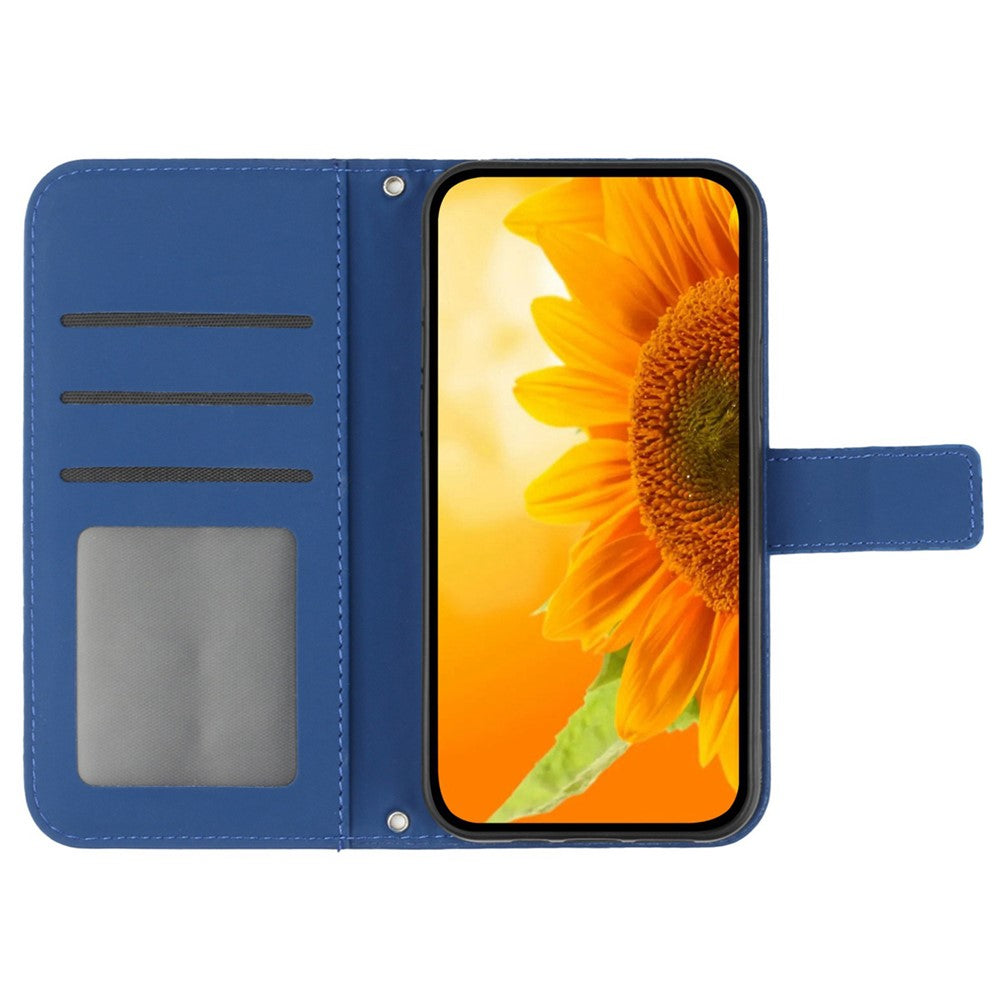 For Xiaomi Redmi Note 14 4G (164.84mm) Case Sunflower Imprint Leather Wallet Phone Cover with Wrist Strap