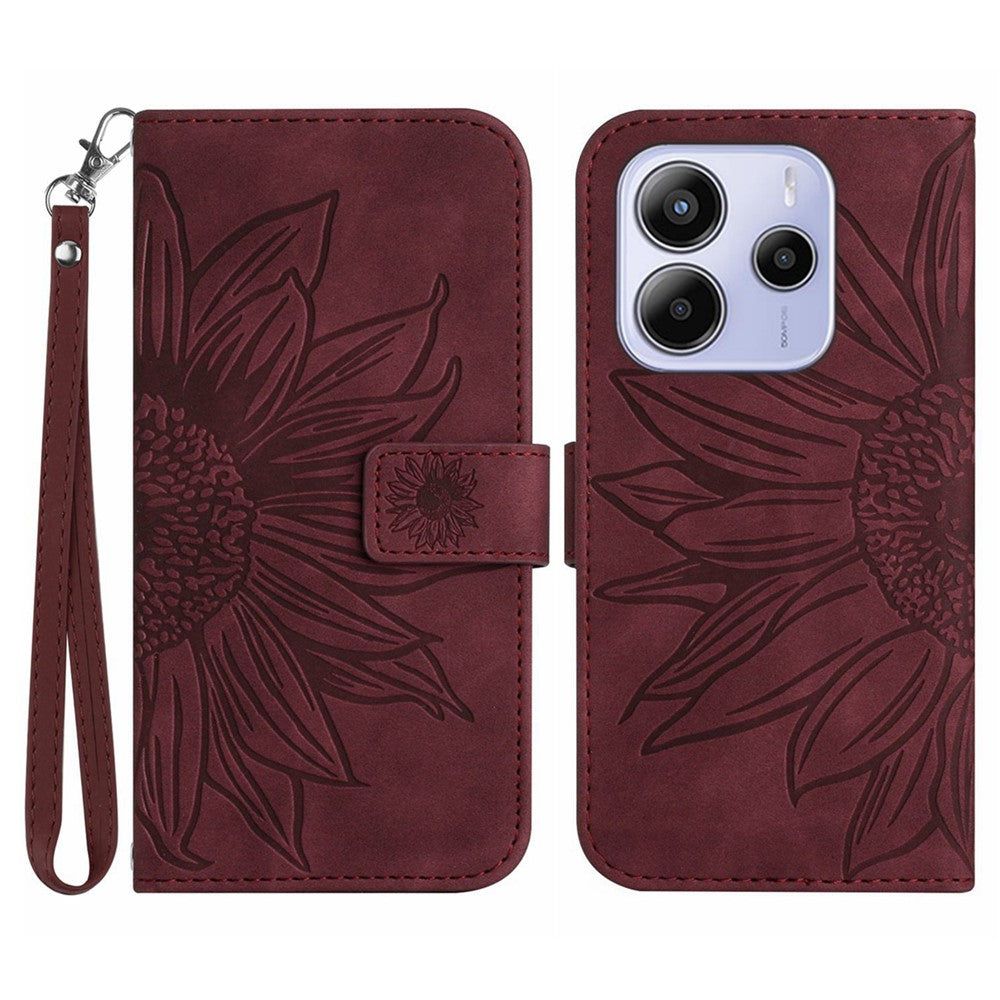 For Xiaomi Redmi Note 14 4G (164.84mm) Case Sunflower Imprint Leather Wallet Phone Cover with Wrist Strap