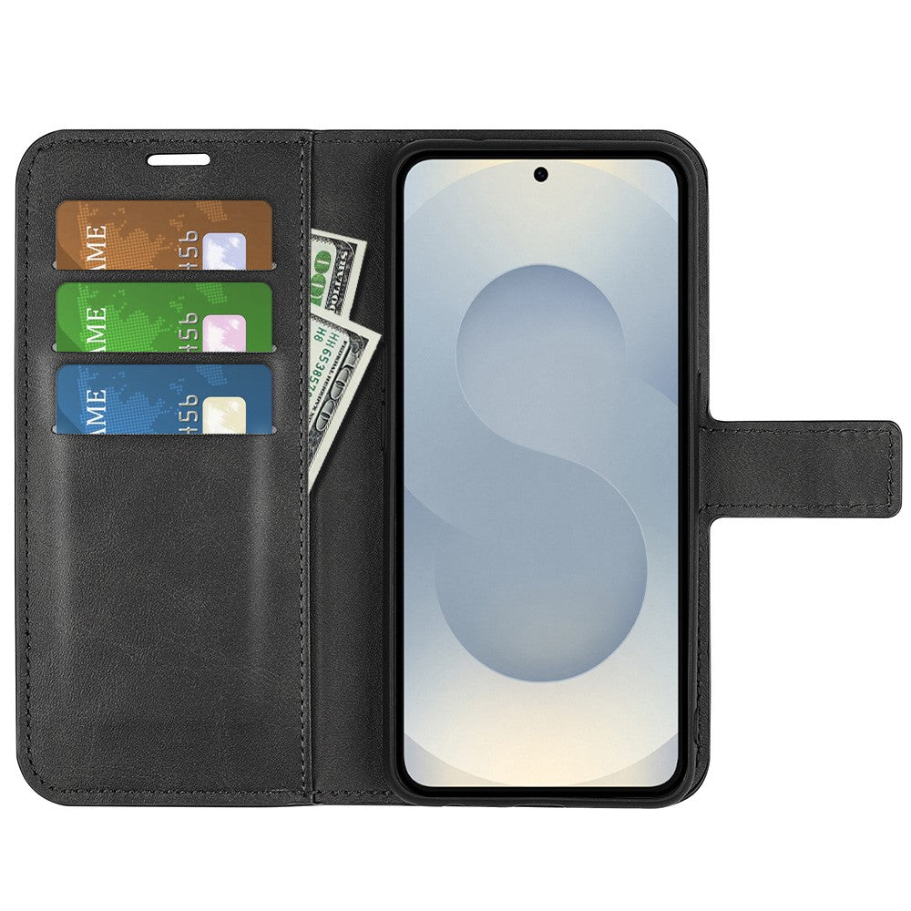 Til Samsung Galaxy S25 Edge Stand Cover Ridsefri Kalvetekstur Læder Telefoncover