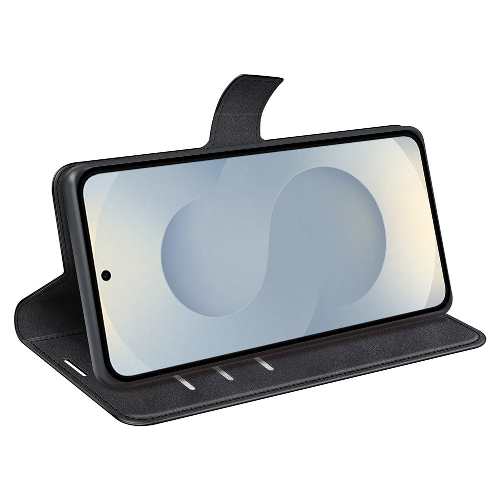 Til Samsung Galaxy S25 Edge Stand Cover Ridsefri Kalvetekstur Læder Telefoncover