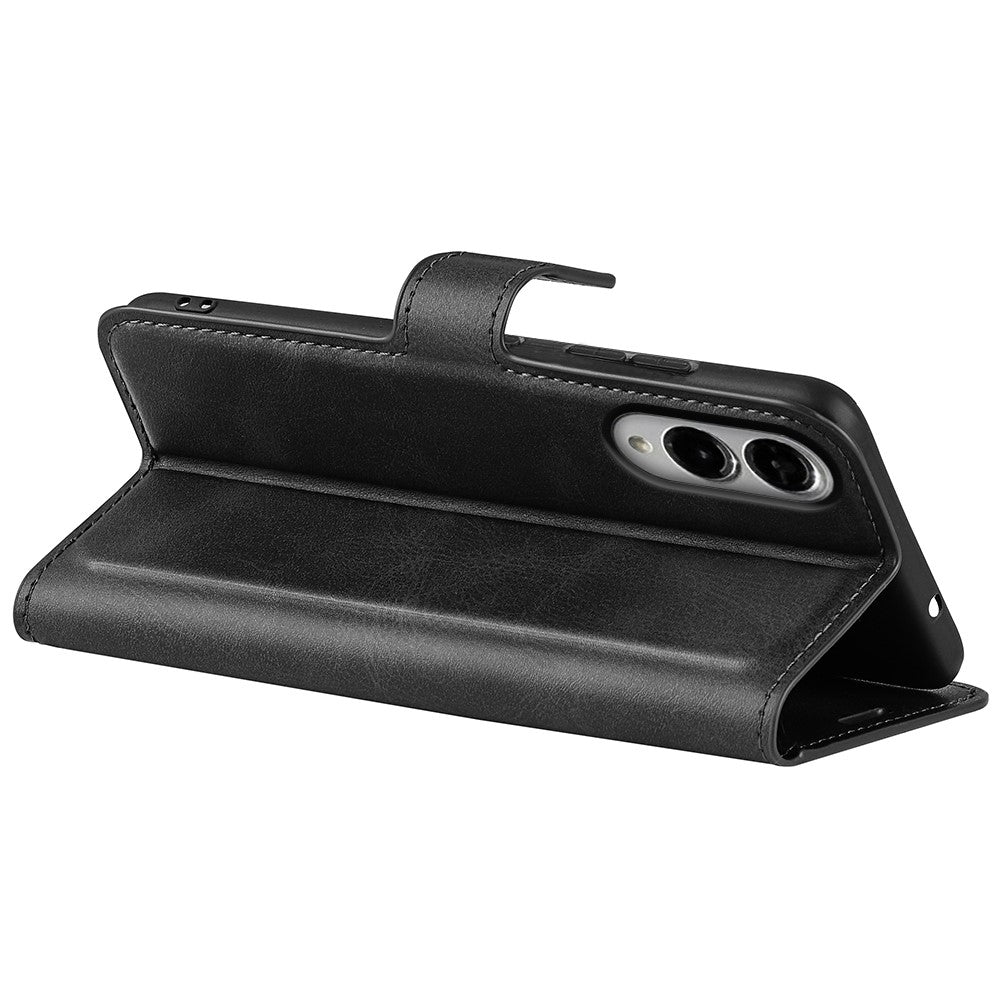 Til Samsung Galaxy S25 Edge Stand Cover Ridsefri Kalvetekstur Læder Telefoncover