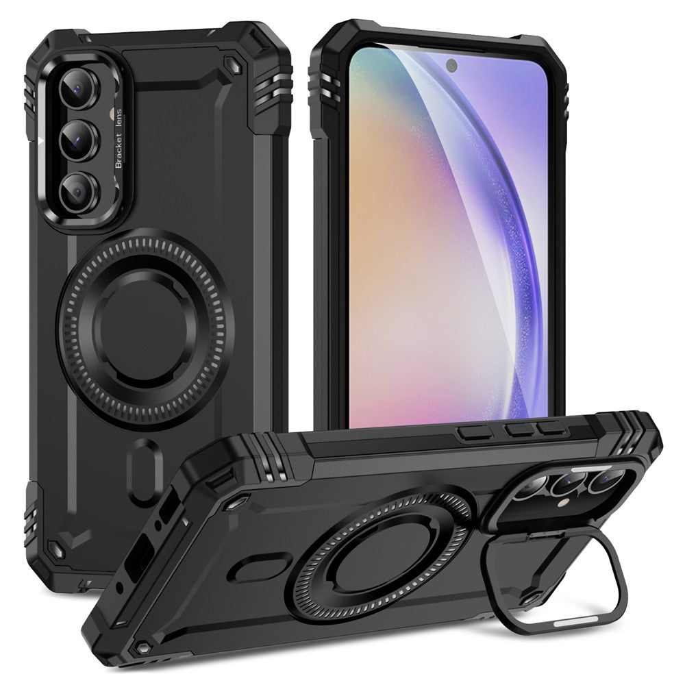 Til Samsung Galaxy A56 5G Magnetisk cover Linse Kickstand PC + TPU Stødsikkert telefoncover