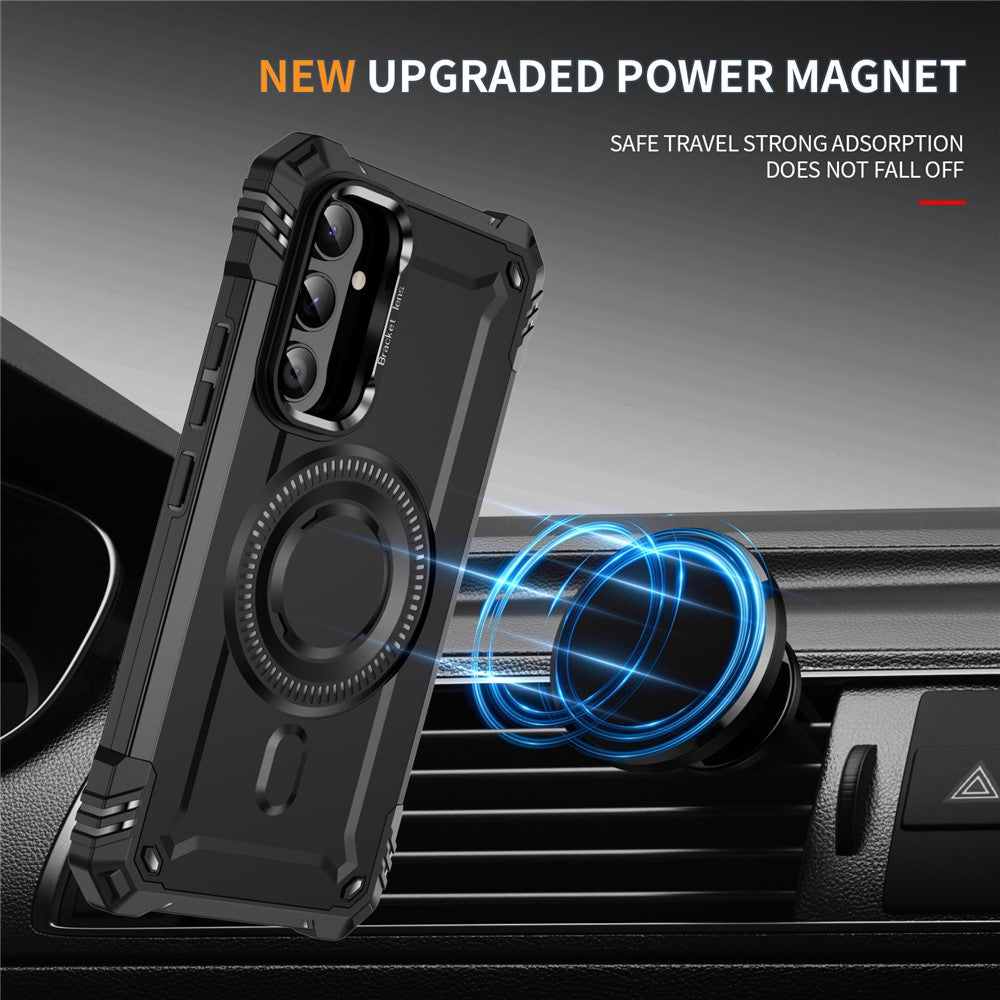 Til Samsung Galaxy A56 5G Magnetisk cover Linse Kickstand PC + TPU Stødsikkert telefoncover