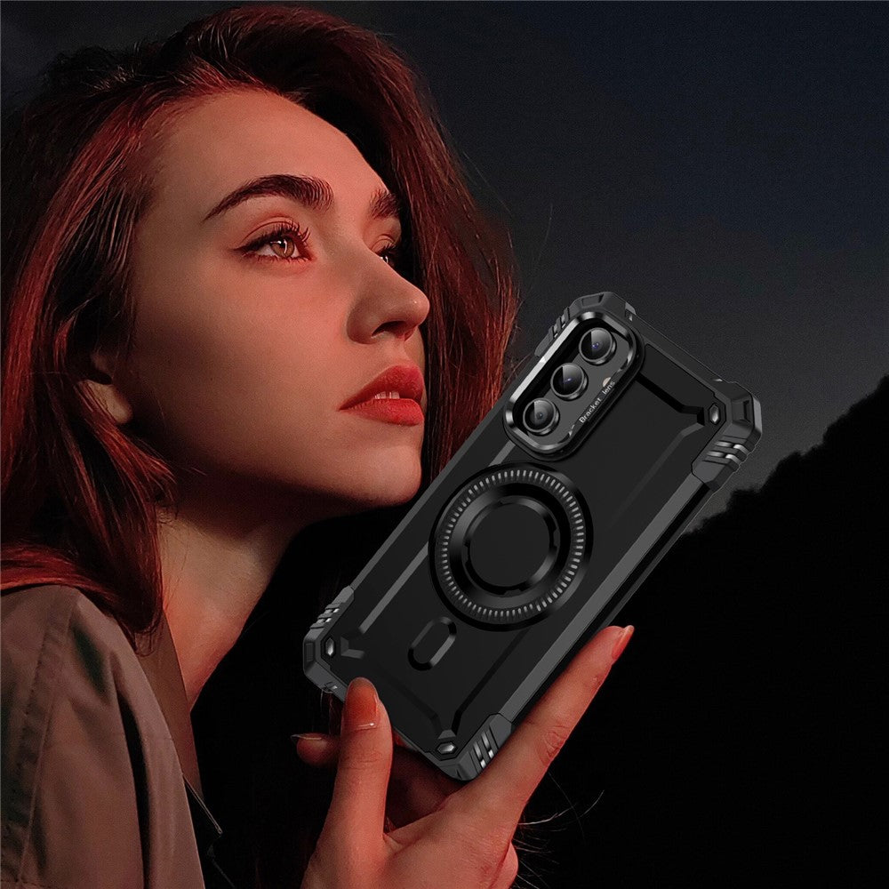 Til Samsung Galaxy A56 5G Magnetisk cover Linse Kickstand PC + TPU Stødsikkert telefoncover