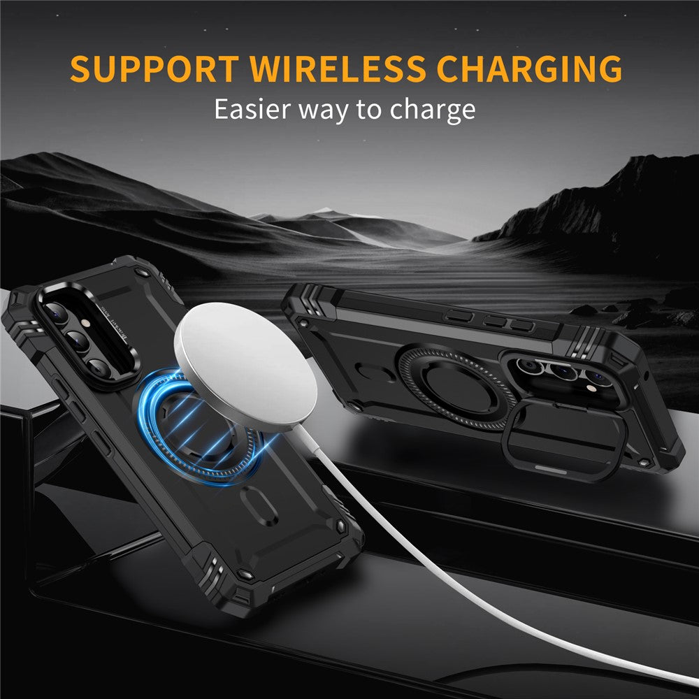 Til Samsung Galaxy A56 5G Magnetisk cover Linse Kickstand PC + TPU Stødsikkert telefoncover