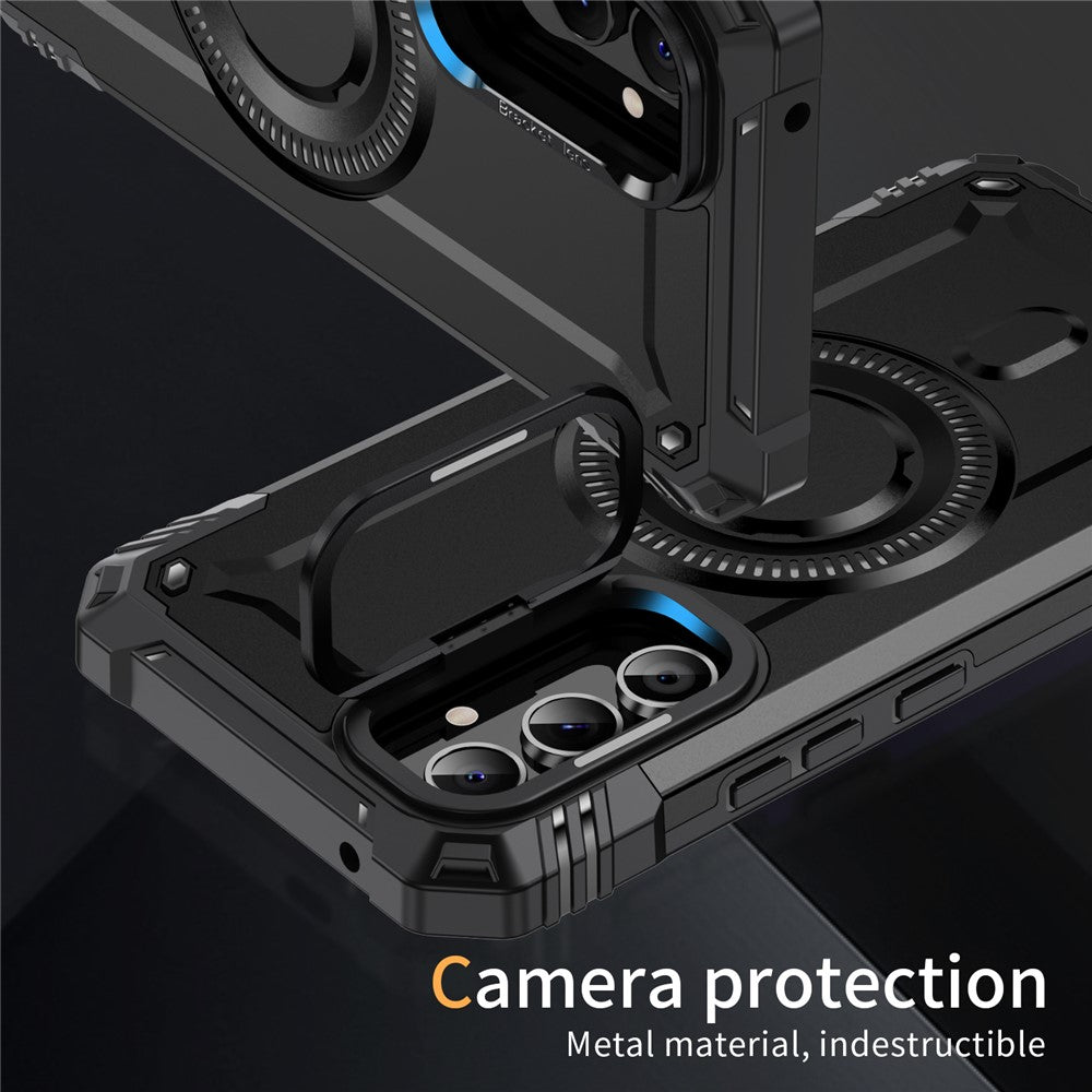 Til Samsung Galaxy A56 5G Magnetisk cover Linse Kickstand PC + TPU Stødsikkert telefoncover