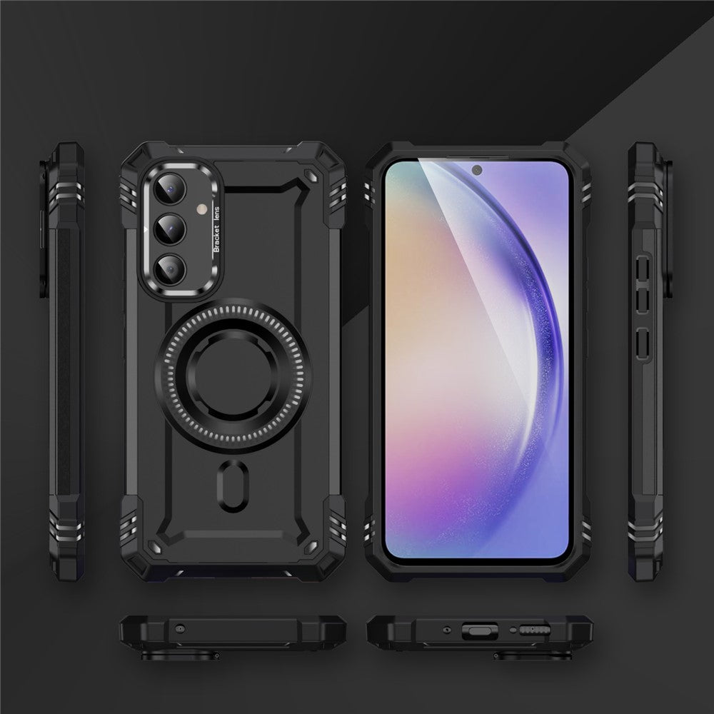 Til Samsung Galaxy A56 5G Magnetisk cover Linse Kickstand PC + TPU Stødsikkert telefoncover