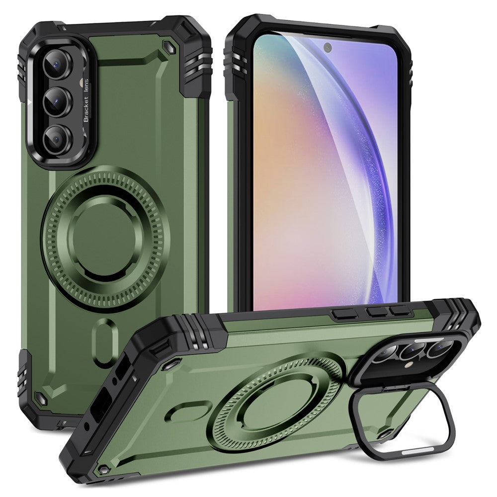Til Samsung Galaxy A56 5G Magnetisk cover Linse Kickstand PC + TPU Stødsikkert telefoncover