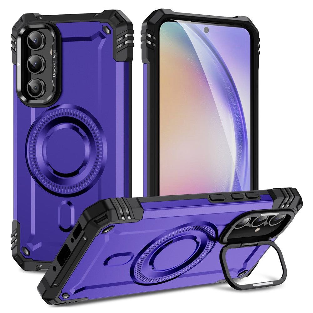 Til Samsung Galaxy A56 5G Magnetisk cover Linse Kickstand PC + TPU Stødsikkert telefoncover