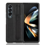 For Samsung Galaxy Z Fold4 5G Retro Texture PU Leather + Hard PC Shell Shockproof Anti-Scratch Phone Cover with Pen Holder