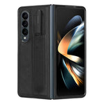 For Samsung Galaxy Z Fold4 5G Retro Texture PU Leather + Hard PC Shell Shockproof Anti-Scratch Phone Cover with Pen Holder