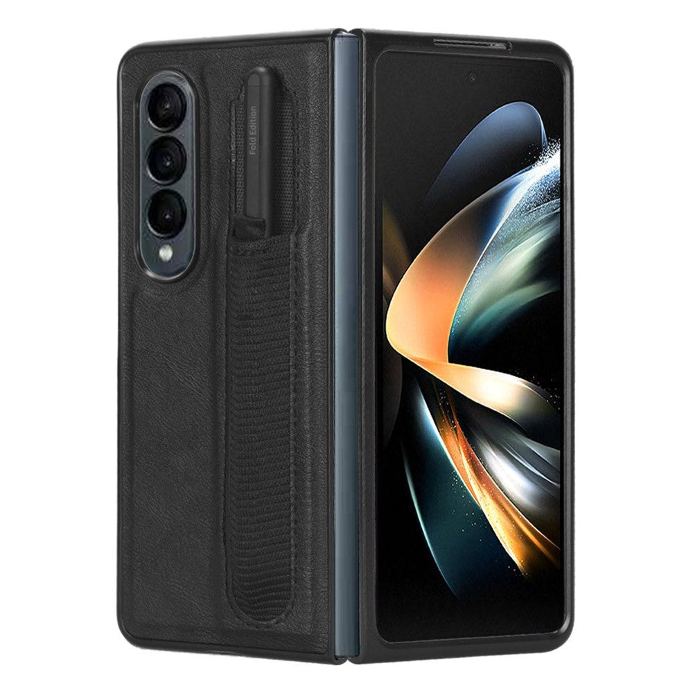For Samsung Galaxy Z Fold4 5G Retro Texture PU Leather + Hard PC Shell Shockproof Anti-Scratch Phone Cover with Pen Holder