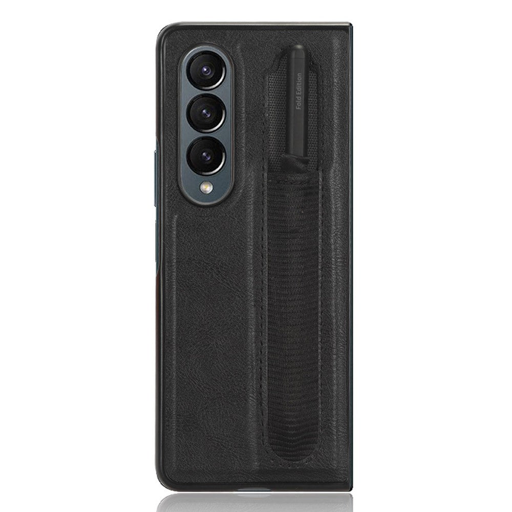 For Samsung Galaxy Z Fold4 5G Retro Texture PU Leather + Hard PC Shell Shockproof Anti-Scratch Phone Cover with Pen Holder