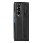 For Samsung Galaxy Z Fold4 5G Retro Texture PU Leather + Hard PC Shell Shockproof Anti-Scratch Phone Cover with Pen Holder