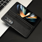 For Samsung Galaxy Z Fold4 5G Retro Texture PU Leather + Hard PC Shell Shockproof Anti-Scratch Phone Cover with Pen Holder