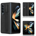 For Samsung Galaxy Z Fold4 5G Retro Texture PU Leather + Hard PC Shell Shockproof Anti-Scratch Phone Cover with Pen Holder