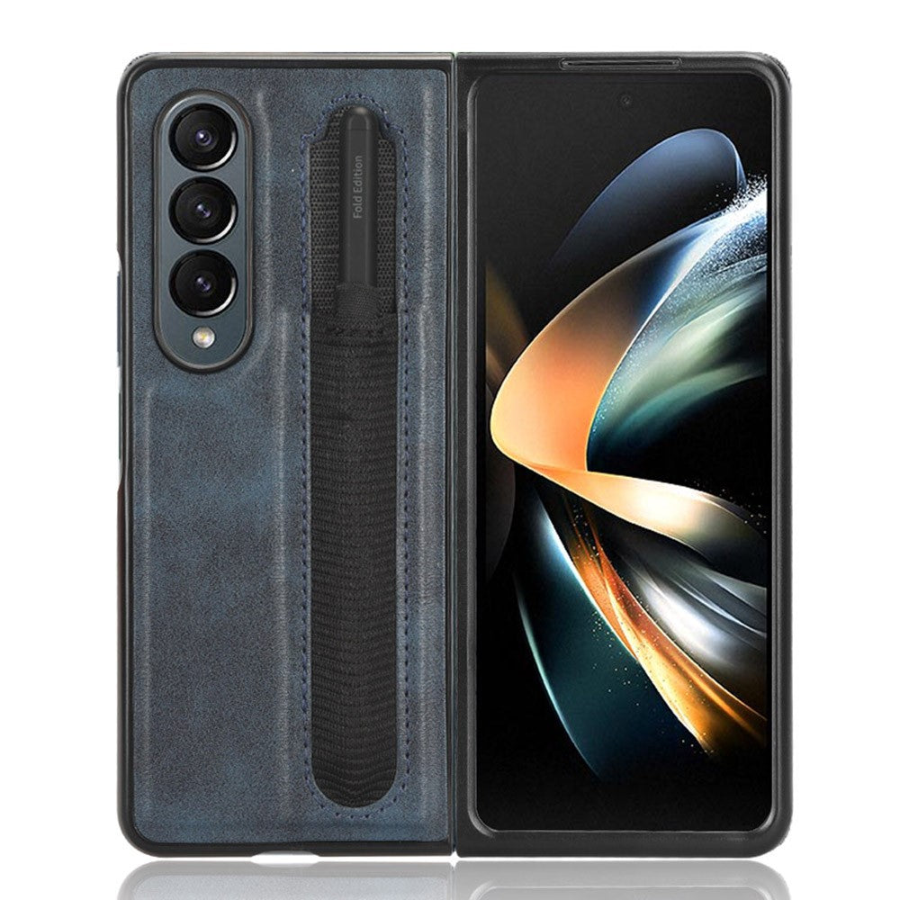For Samsung Galaxy Z Fold4 5G Retro Texture PU Leather + Hard PC Shell Shockproof Anti-Scratch Phone Cover with Pen Holder