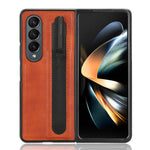 For Samsung Galaxy Z Fold4 5G Retro Texture PU Leather + Hard PC Shell Shockproof Anti-Scratch Phone Cover with Pen Holder