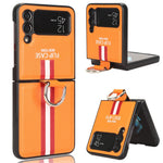 Samsung Galaxy Z Flip4 5G Färgat randmönster Tryckt mobilskal PU-läderbelagt hårt PC-skyddsfodral med fingerringrem