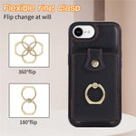 For iPhone 17th / 16th Case Card Holder Ring Kickstand TPU + PU Leather Phone Cover with Long Strap