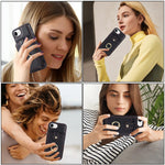 For iPhone 17th / 16th Case Card Holder Ring Kickstand TPU + PU Leather Phone Cover with Long Strap