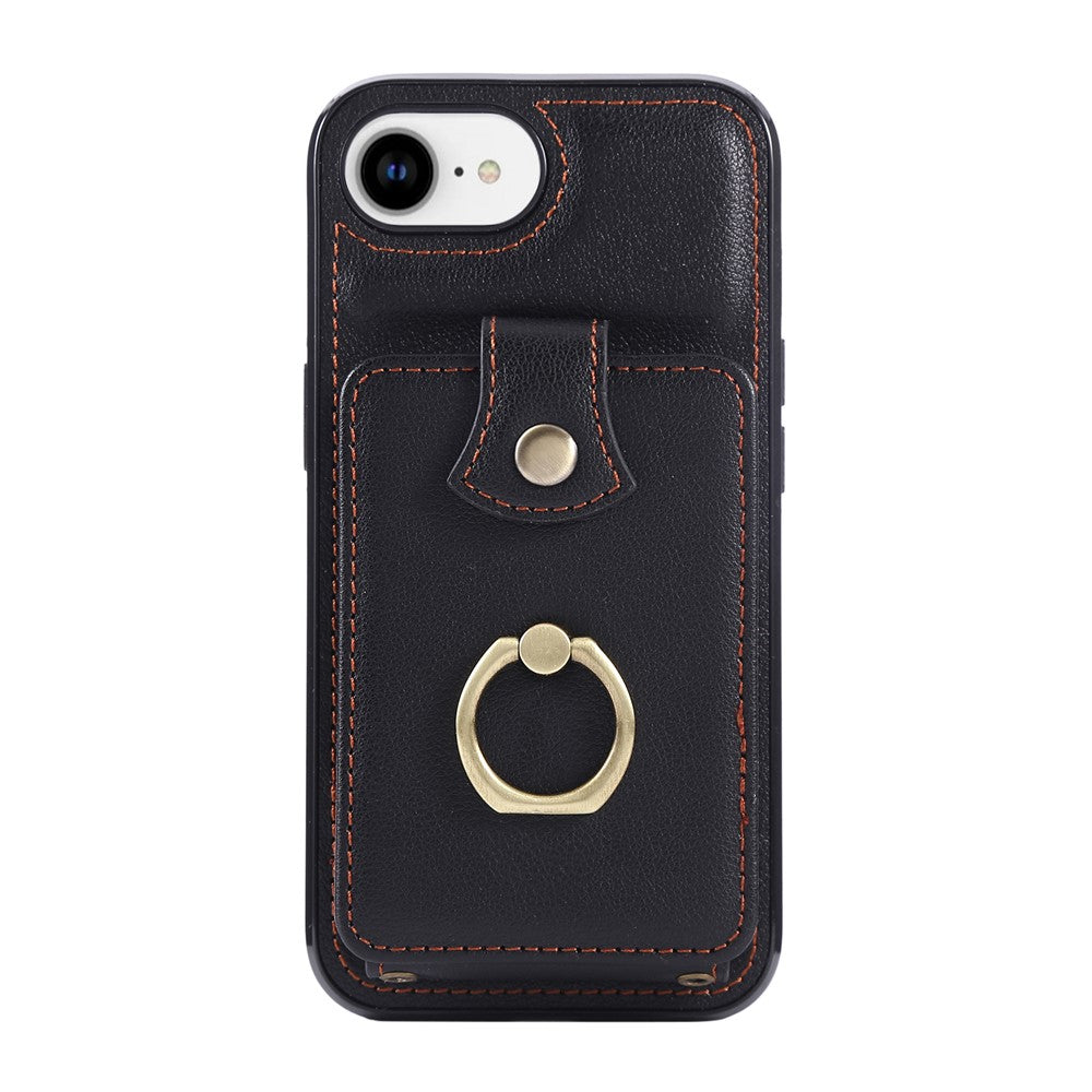 For iPhone 17th / 16th Case Card Holder Ring Kickstand TPU + PU Leather Phone Cover with Long Strap
