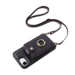 For iPhone 17th / 16th Case Card Holder Ring Kickstand TPU + PU Leather Phone Cover with Long Strap