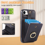 For iPhone 17th / 16th Case Card Holder Ring Kickstand TPU + PU Leather Phone Cover with Long Strap