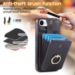 For iPhone 17th / 16th Case Card Holder Ring Kickstand TPU + PU Leather Phone Cover with Long Strap